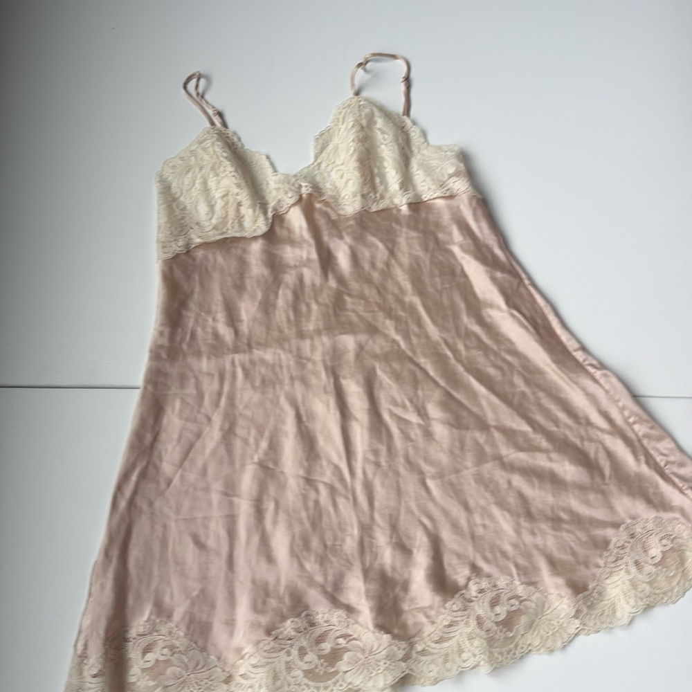 Vintage Y2K Cacique 100% Slip Dress Pinkish Small Nude and Ivory Lace